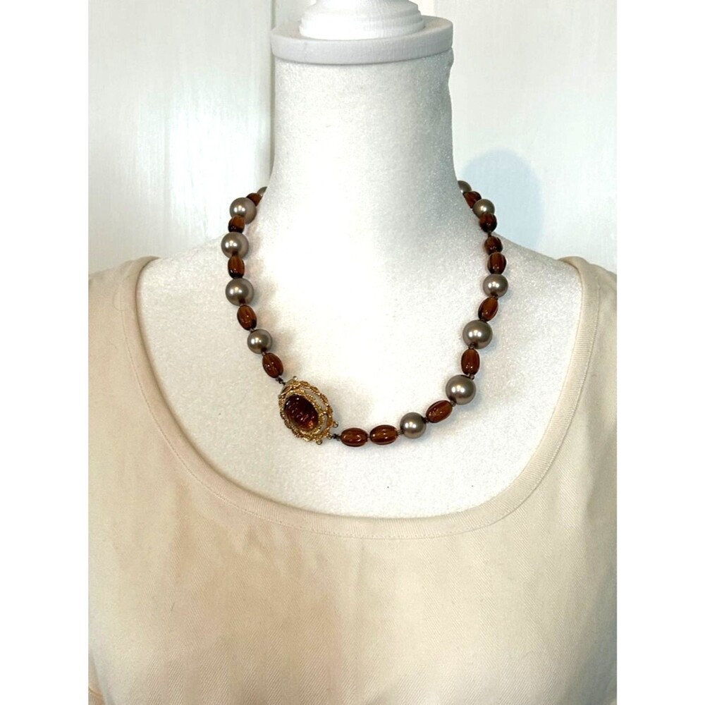 Vintage Signed Marvella Beaded Medallion Necklace Clasp